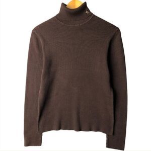 vintage lauren ralph lauren ribbed-knit turtleneck sweater brown pullover
